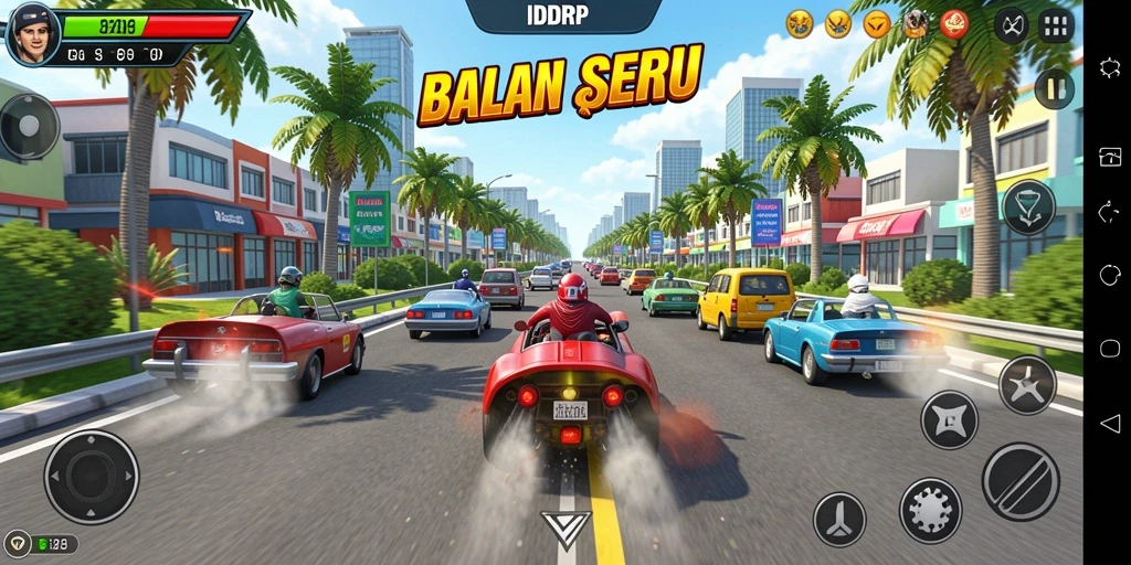 Tampilan gameplay balapan seru di IDRRP dengan mobil pilihan.