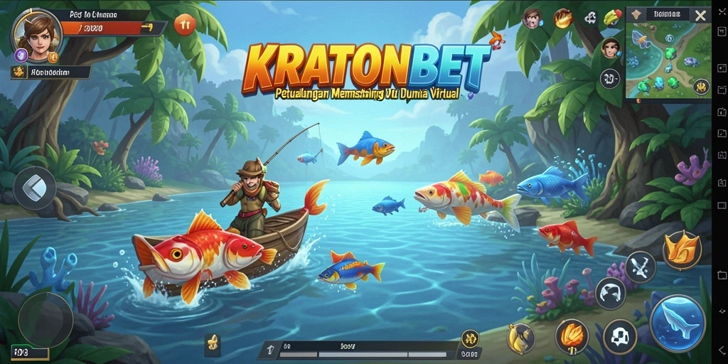 Tampilan gameplay KRATONBET dengan momen menangkap ikan.