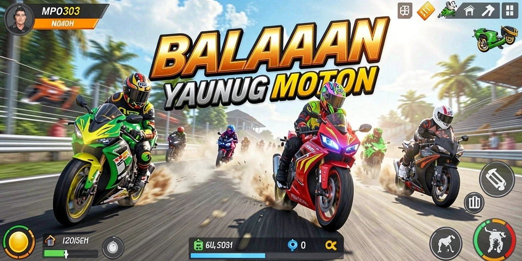 Screenshot gameplay MPO303 menampilkan balapan motor yang sengit di trek yang menantang.