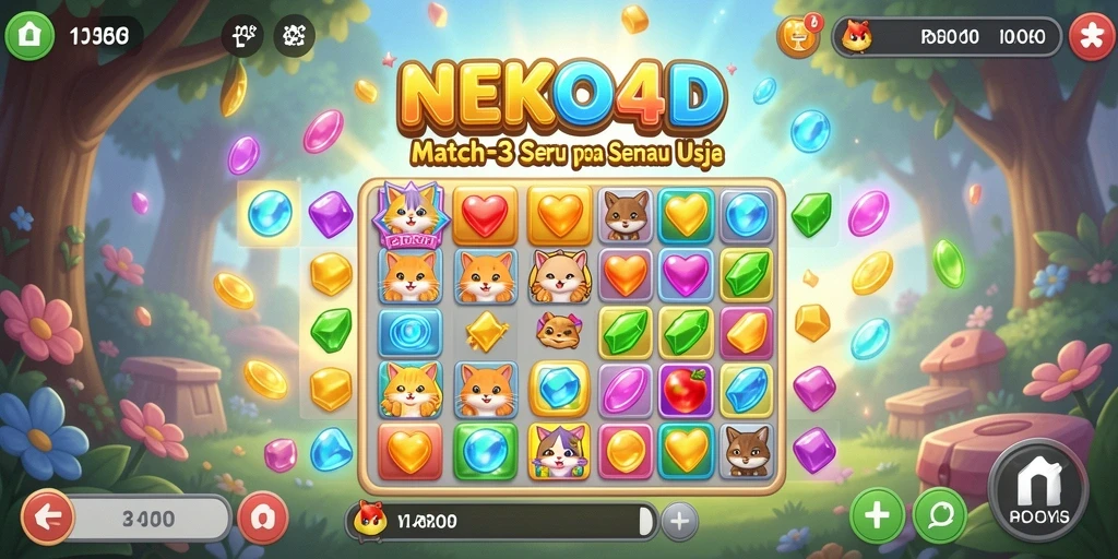 Tampilan menarik dari gameplay Match-3 NEKO4D yang menantang.