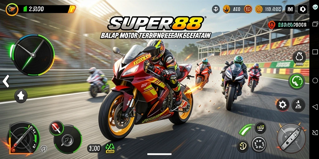 Tampilan gameplay SUPER88 yang memukau dalam balap motor.