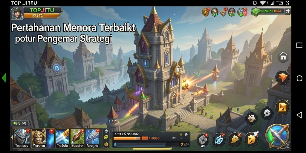 Tampilan gameplay menara dan strategi dalam TOPJITU yang seru.